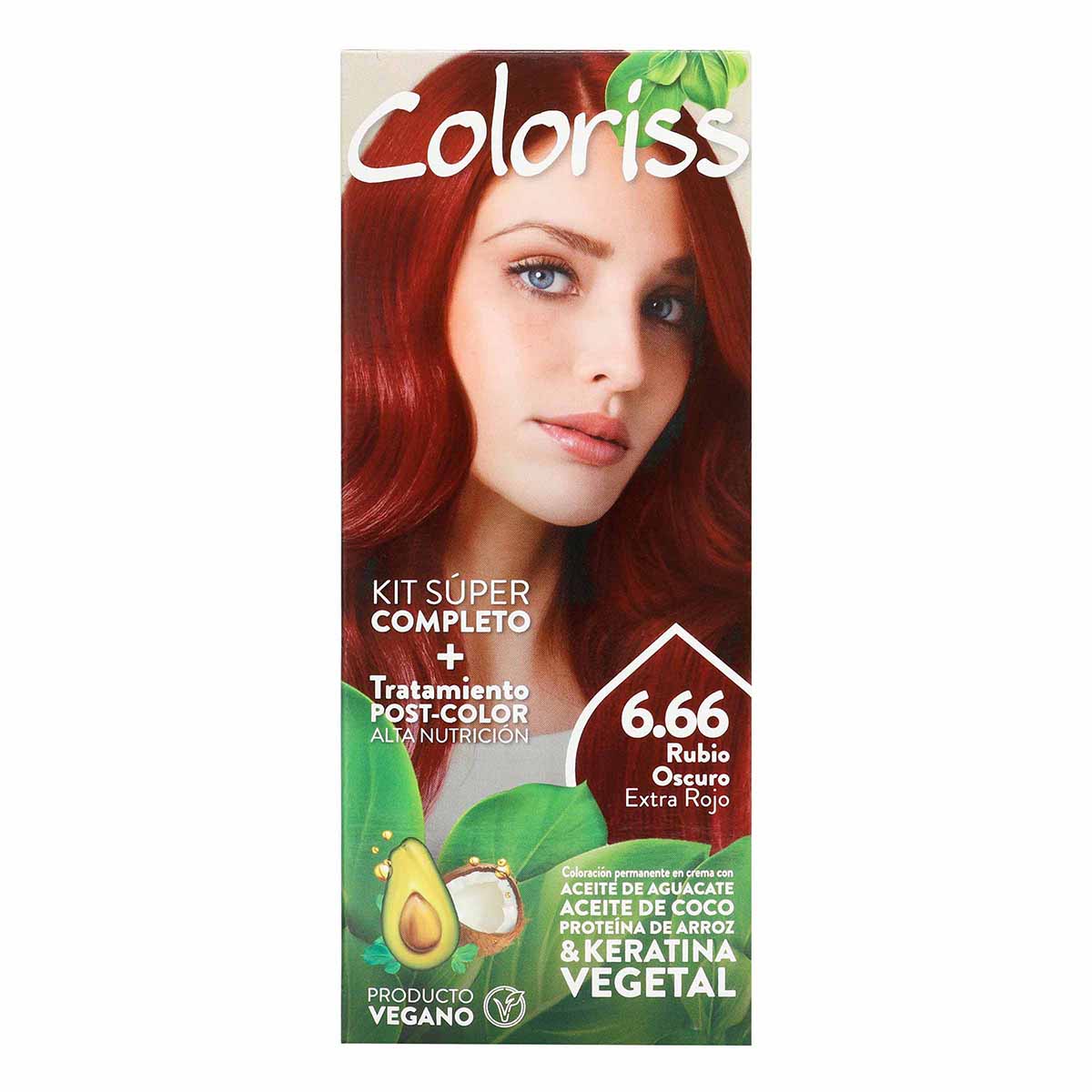 Tinte Permanente Coloriss Kit Color 6.66 Rubio Oscuro Extra Rojo + Tratamiento Post-Color x Caja.