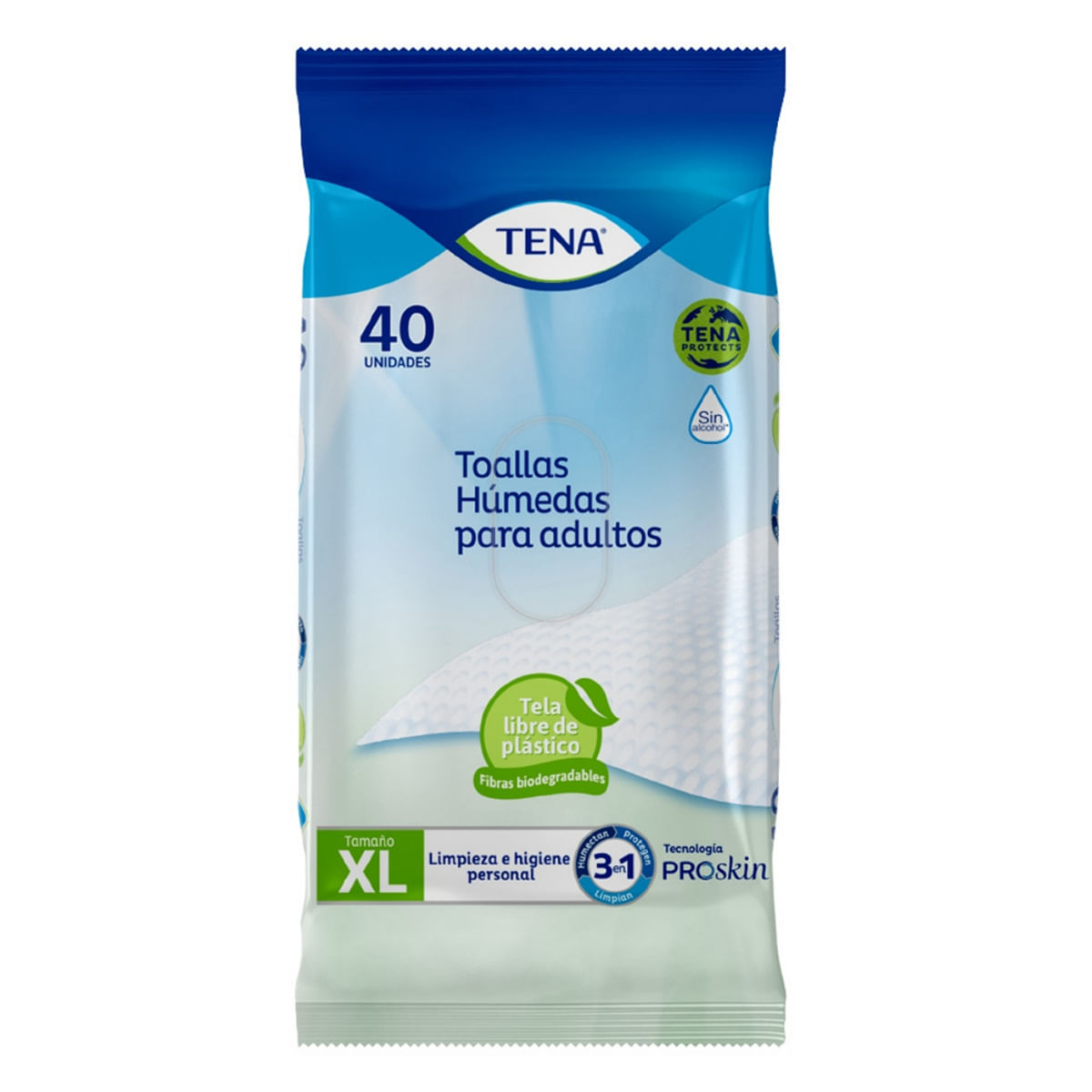 Toallas Húmedas Tena Adultos 3 en 1 Paquete x 40 Uds