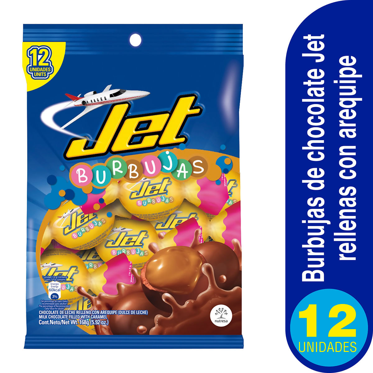 Chocolatina Jet Burbujas Rellena De Arequipe Paquete X 12 Uds.