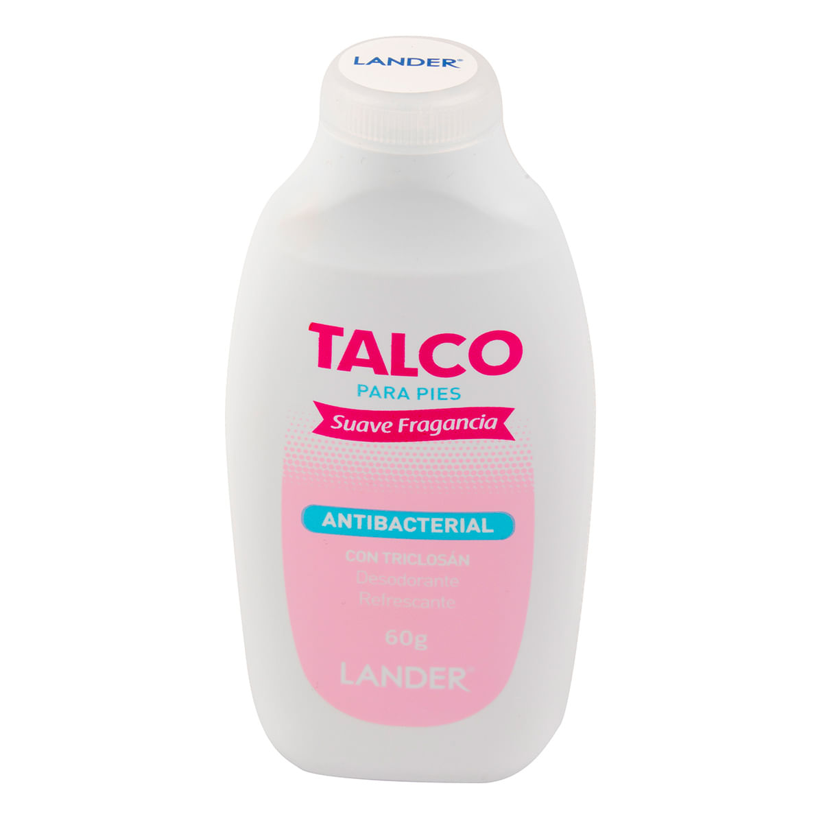 Talco para Pies Lander Antibacterial Suave Fragancia Frasco x 60 g.