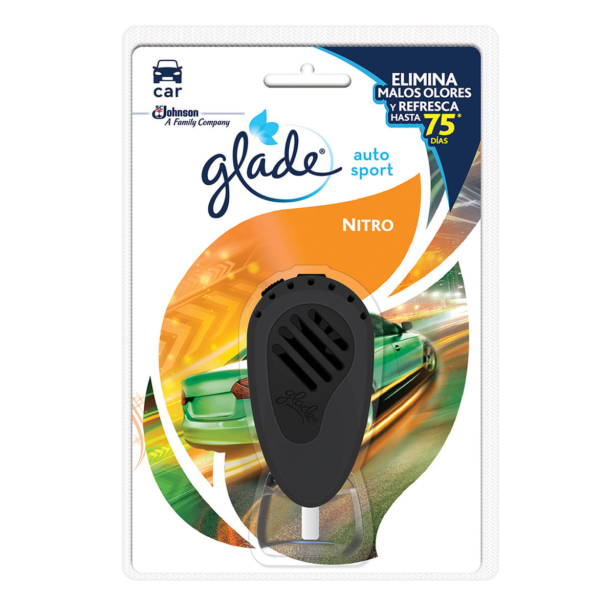 Aromatizante Glade Aceite Auto Sport Nitro Car Repuesto x 7 mL + Aparato Eléctrico Glade Blister x 1 Ud