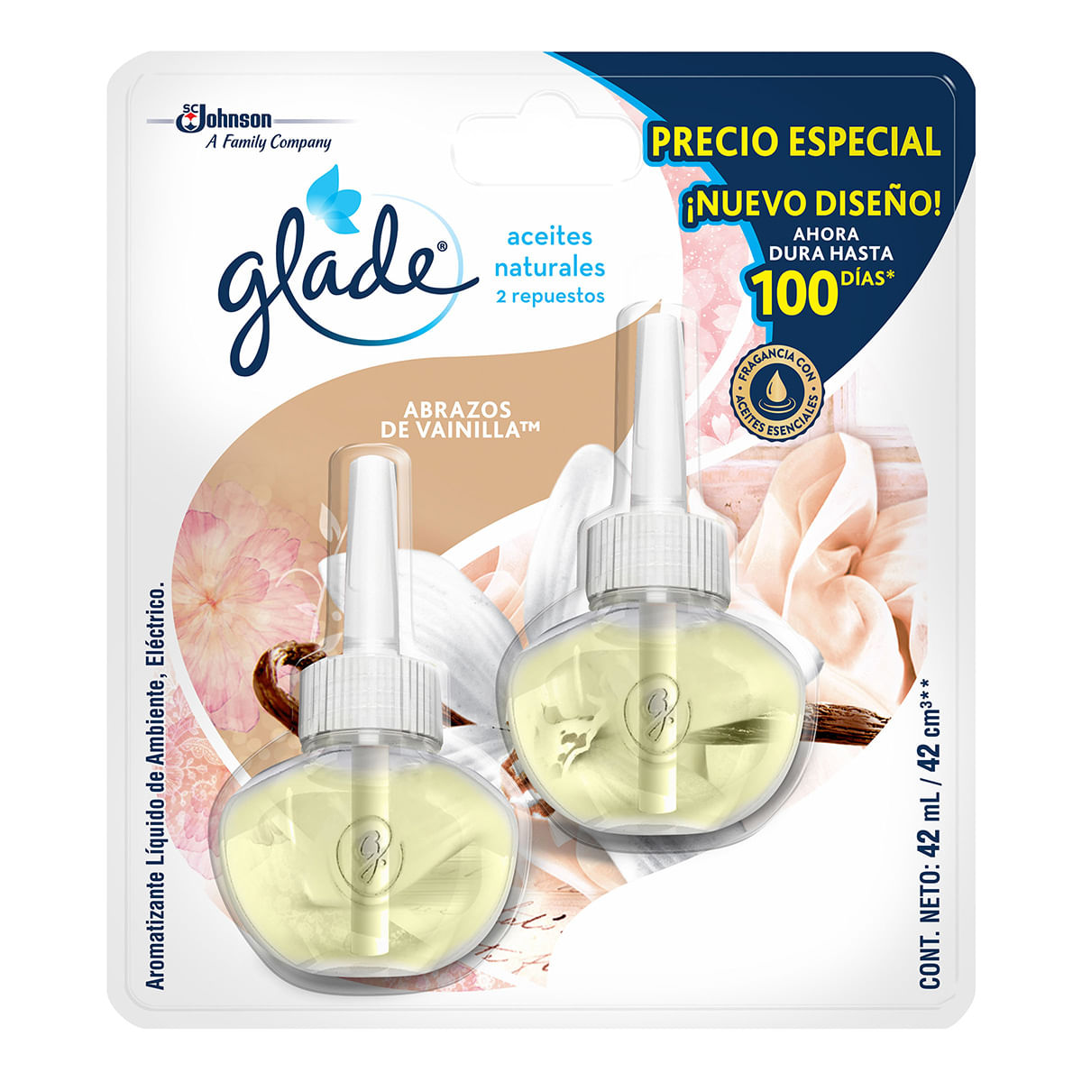 Aromatizante Glade Aceite Abrazos De Vainilla Repuesto X 42 Ml Blister X 2 Uds Precio Especial.