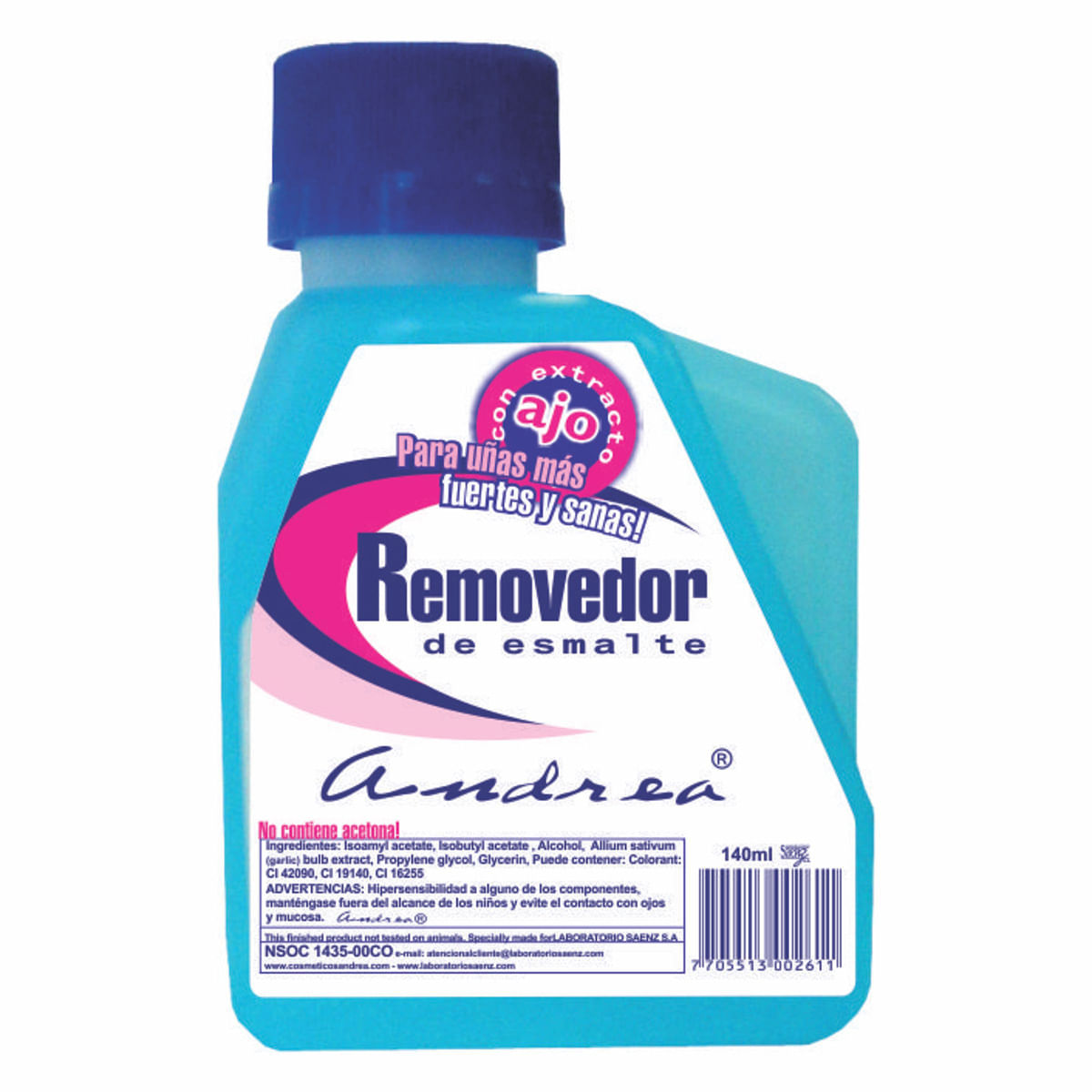 Removedor De Esmalte Andrea Cosmetics Frasco X 140 Ml.