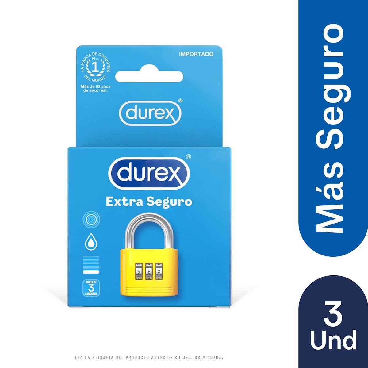 Condones Durex Extra Seguro Caja x 3 Uds.