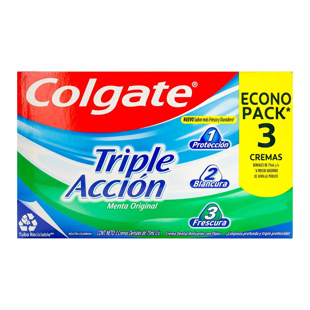 Crema Dental Colgate Triple Acción Tubo de 75 mL x 3 uds