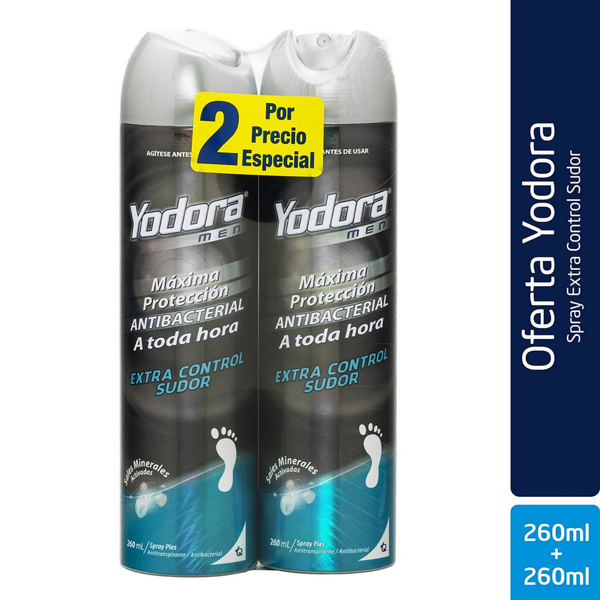 Antitranspirante Para Pies Yodora Men Extra Control Sudor Spray X 260 Ml X 2 Uds Precio Especial.