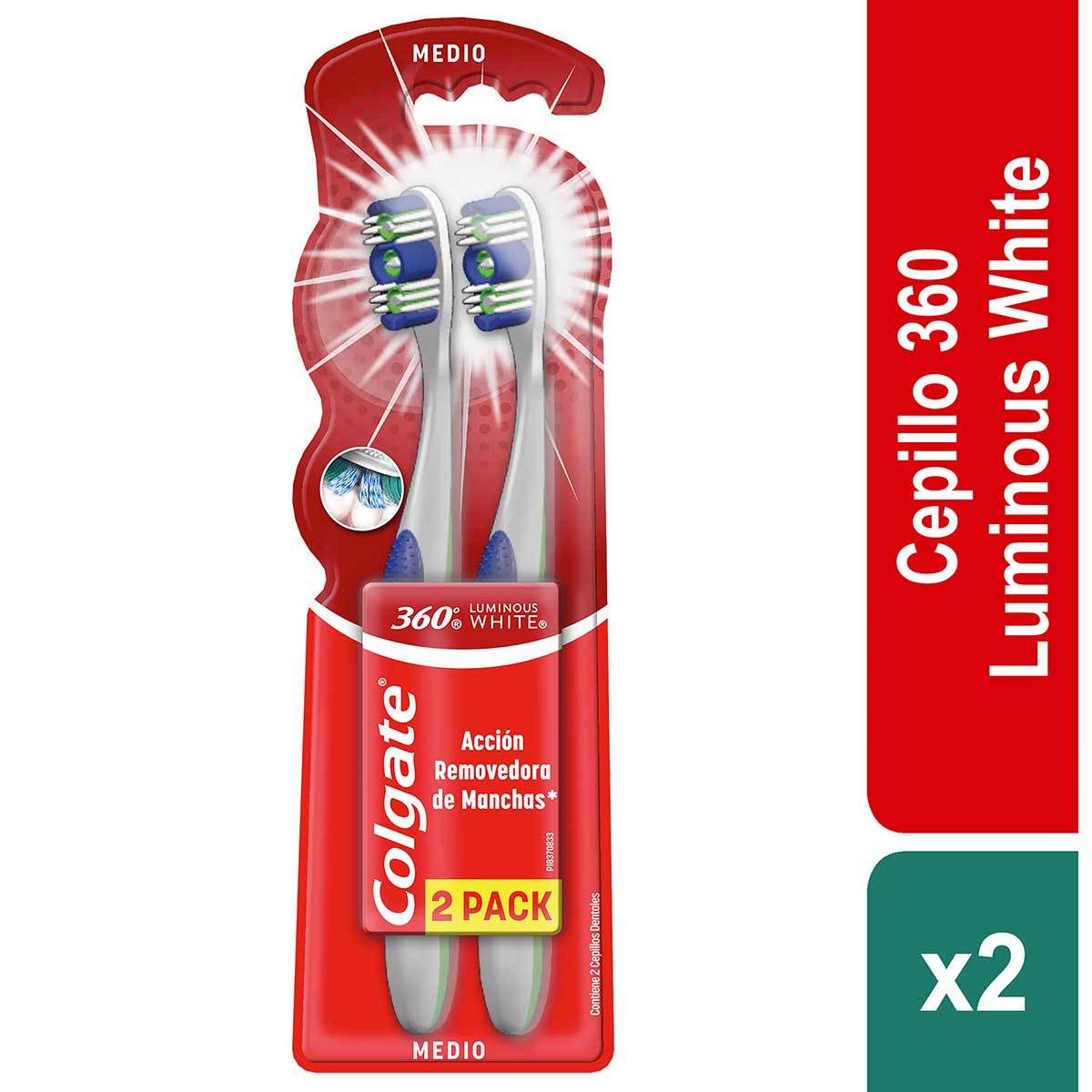 Cepillo Dental Colgate 360 Luminous White Medio Blister 2x1