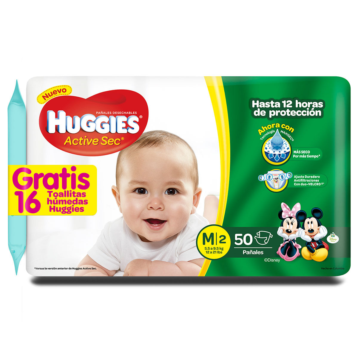 Pañales Huggies Active Sec Etapa 2 Talla M Paquete X 50 Uds.