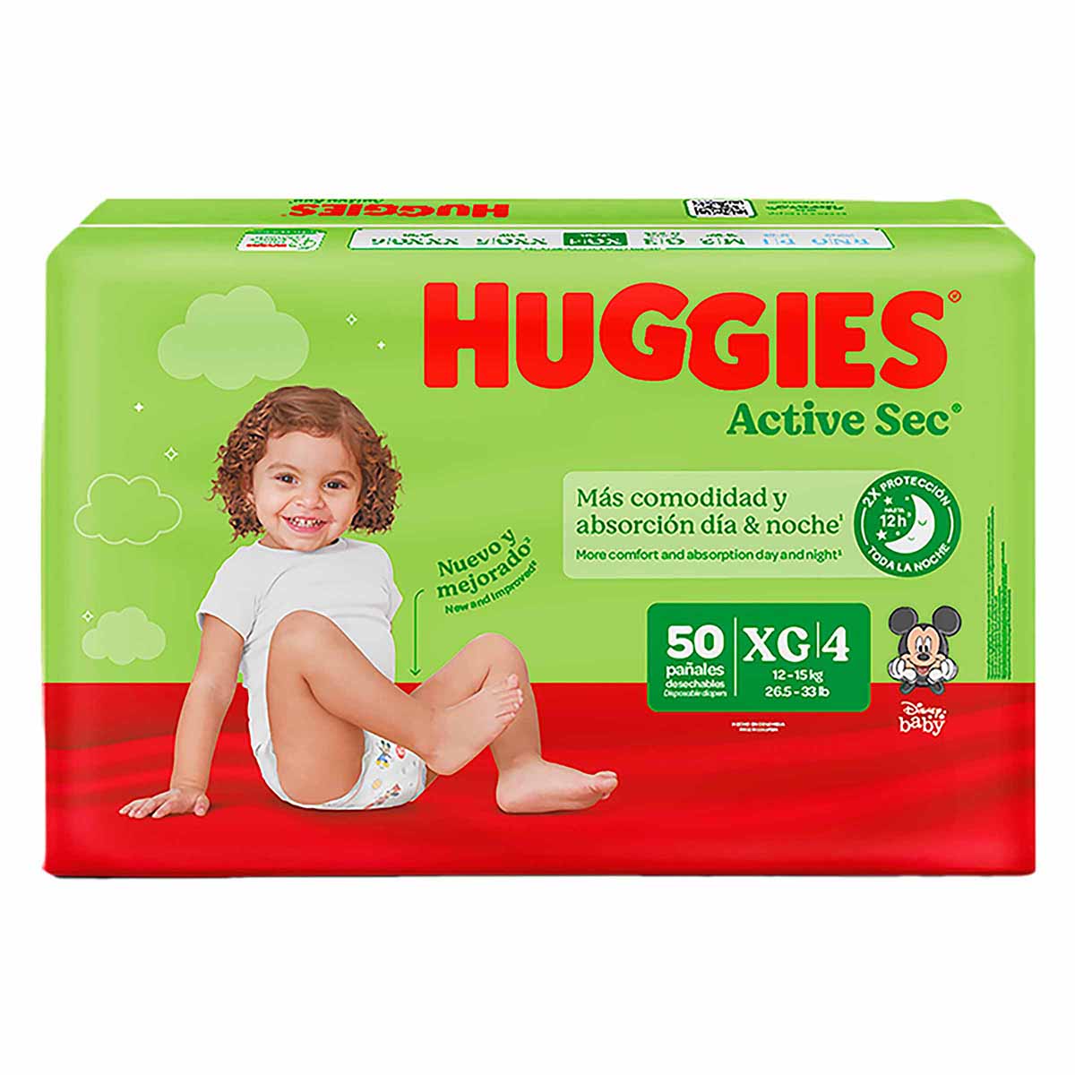 Pañales Huggies Active Sec Etapa 4/Xg Paquete X 50 Uds.