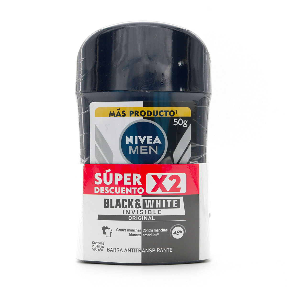 Antitranspirante Nivea Men Invisible Black & White Barra x 50 g x 2 Uds Súper Oferta