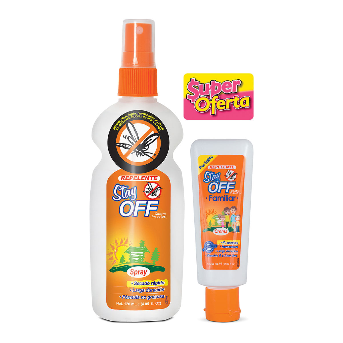 Repelente Stay Off Spray X 120 Ml + Repelente Stay Off Familiar Crema Frasco X 60 Ml Súper Oferta.