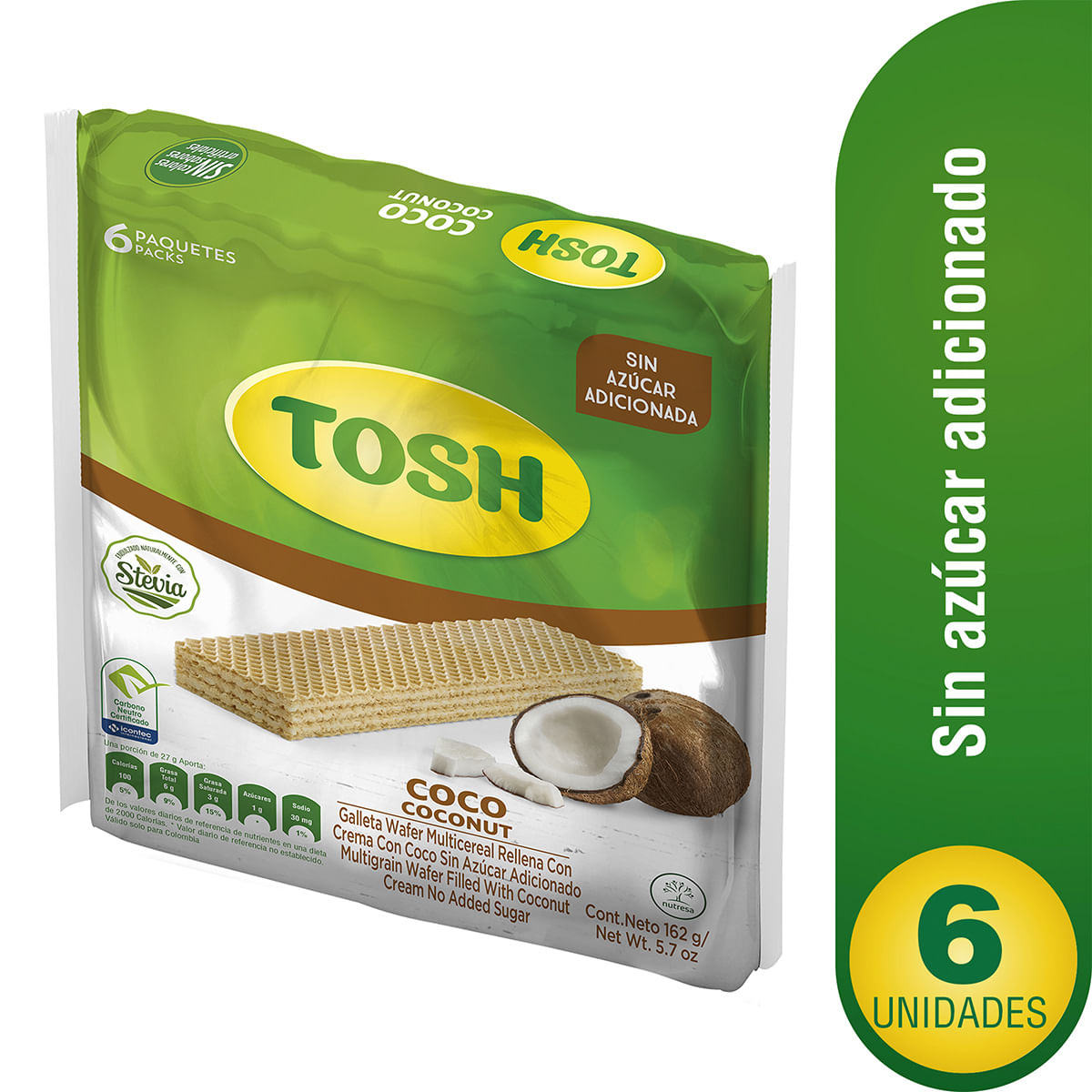 Galletas Tosh Wafer Coco Paquete x 162 g x 6 Uds
