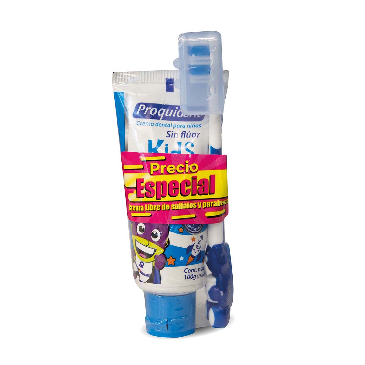 Crema Dental Proquident Kids Azul Chicle Tubo x 75 mL + Cepillo Dental Proquident Kids x 1 Ud Gratis.