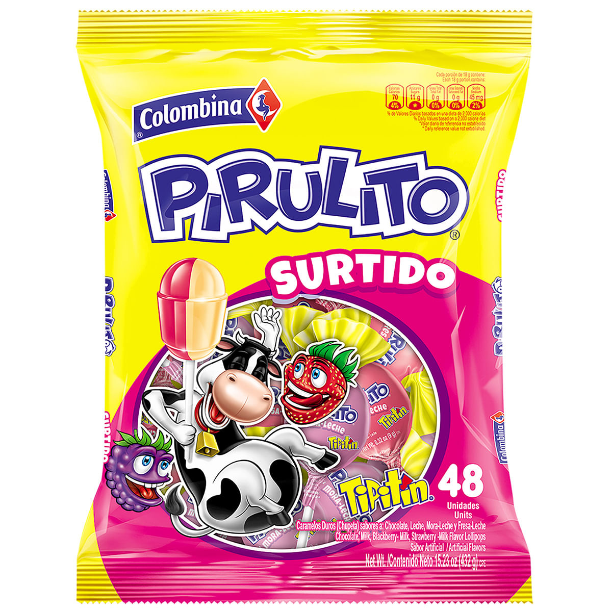 Chupeta Pirulito Surtido Paquete x 432 g x 48 Uds