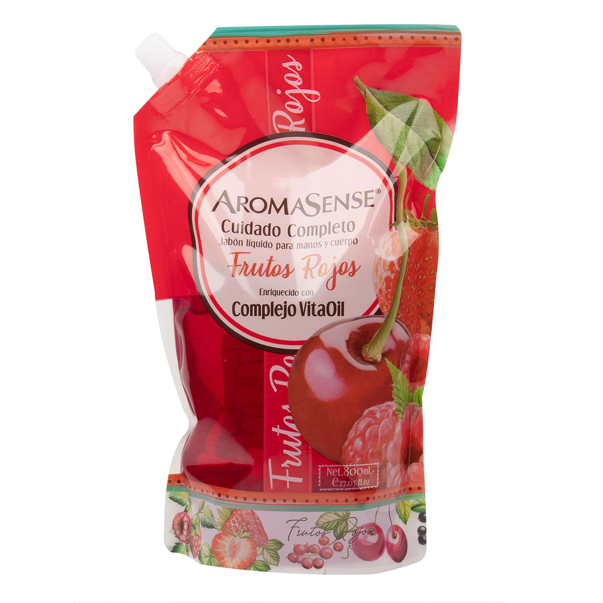 Jabón Líquido Aromasense Frutos Rojos Doypack x 800 mL.