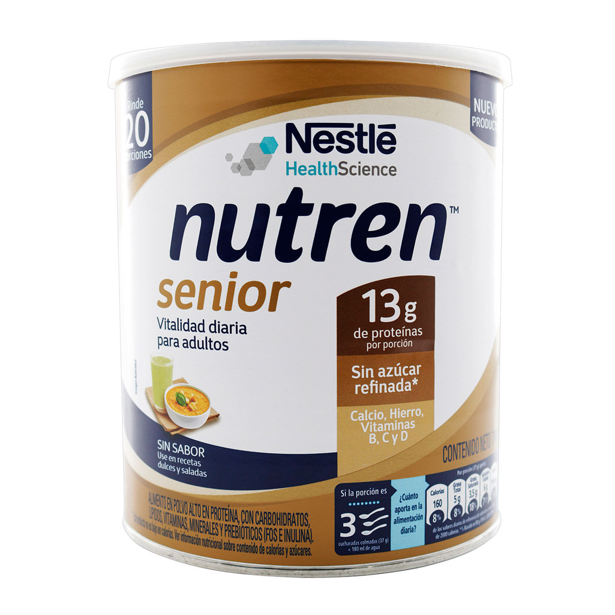 Alimento Nutren Senior Nestlé Sin Sabor Polvo Tarro X 740 G.