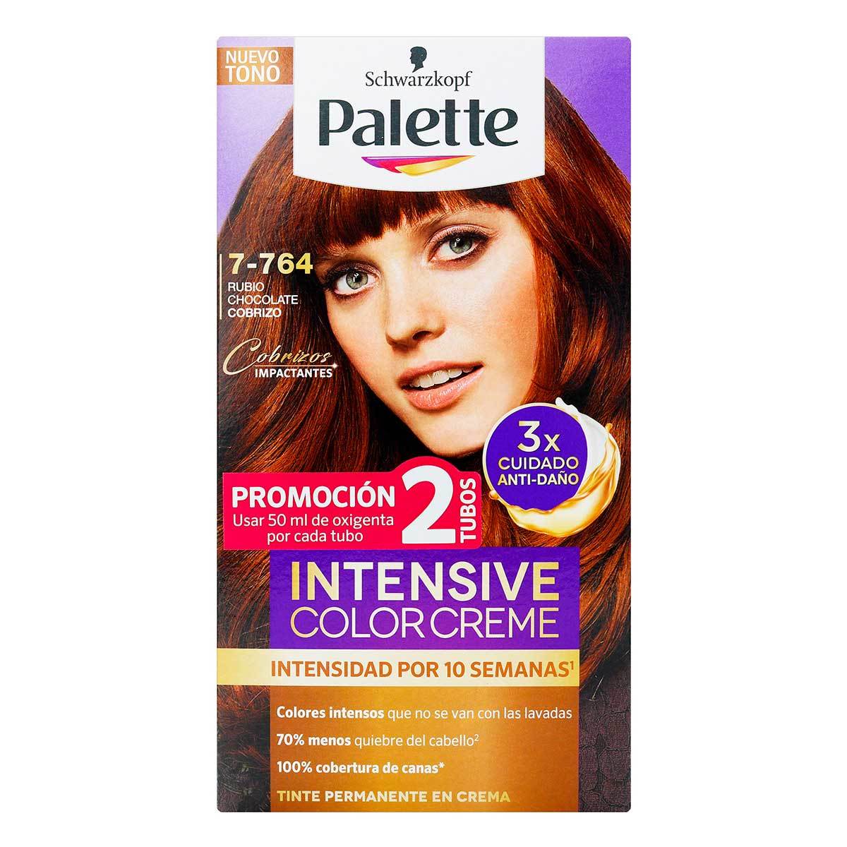 Tinte Palette 7-764 Color Rubio Chocolate Cobrizo Kit Doble Tubo.