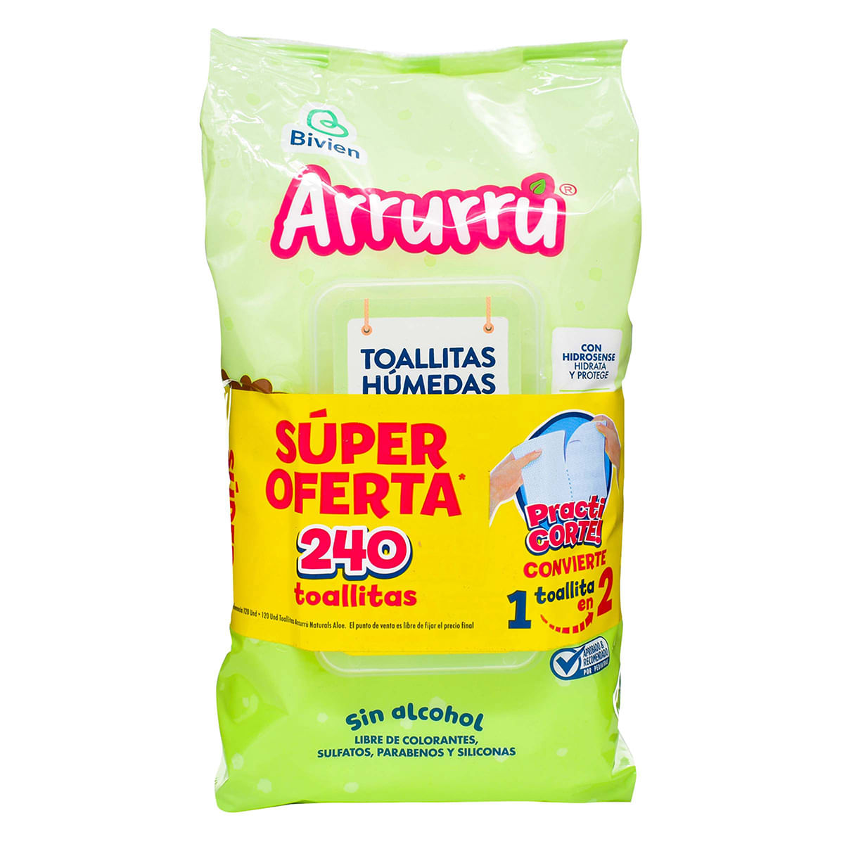 Toallitas Húmedas Arrurrú Naturals Aloe & Manzanilla Practicorte Paquete x 120 Uds Empaque x 2 Uds Precio Especial (D)