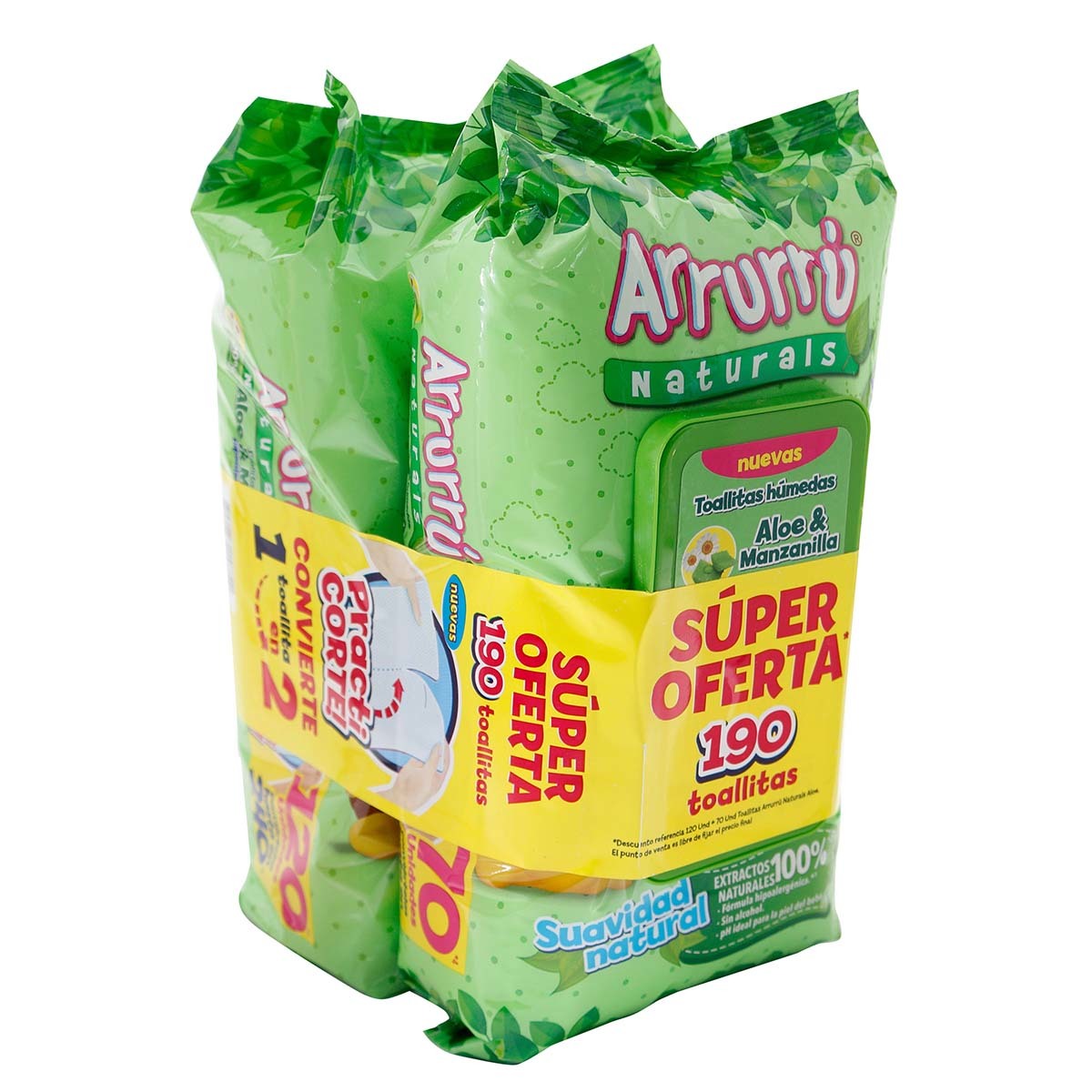 Toallitas Húmedas Arrurrú Naturals Aloe & Manzanilla Paquete x 120 Uds + Toallitas Húmedas Arrurrú Aloe & Manzanilla Paquete x 70 Uds Precio Especial.