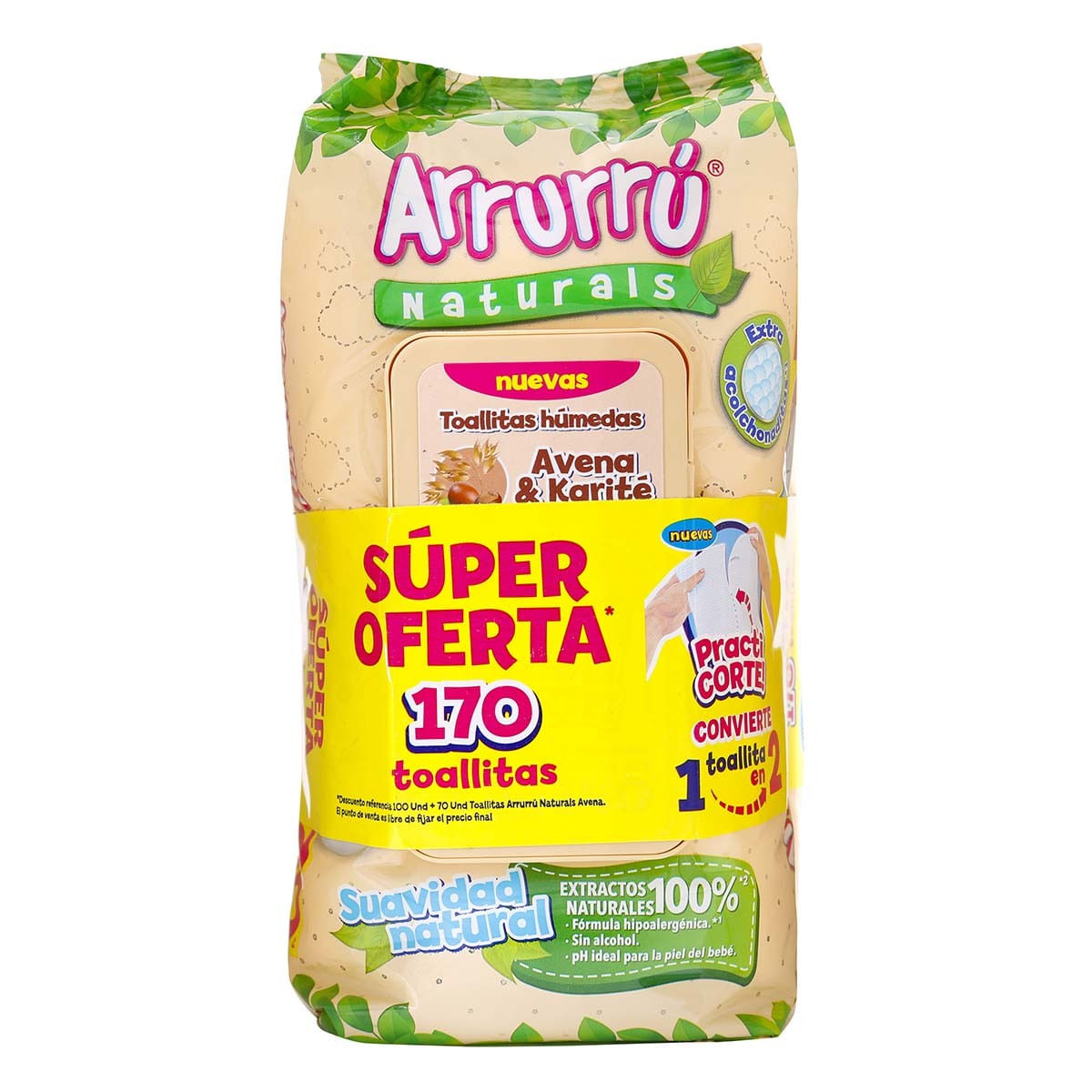 Toallitas Húmedas Arrurrú Avena & Karité Practicorte Paquete x 100 Uds + Toallitas Húmedas Arrurrú Avena & Karité Paquete x 70 Uds Precio Especial.