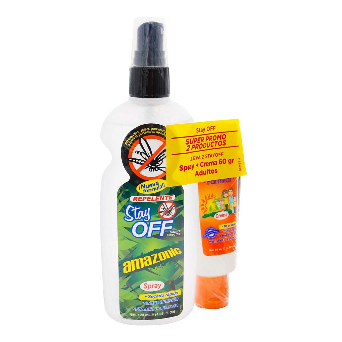 Repelente Stay Off Amazonic Spray X 120 Ml + Repelente Crema Stay Off Familiar Frasco X 60 Ml Super Oferta.