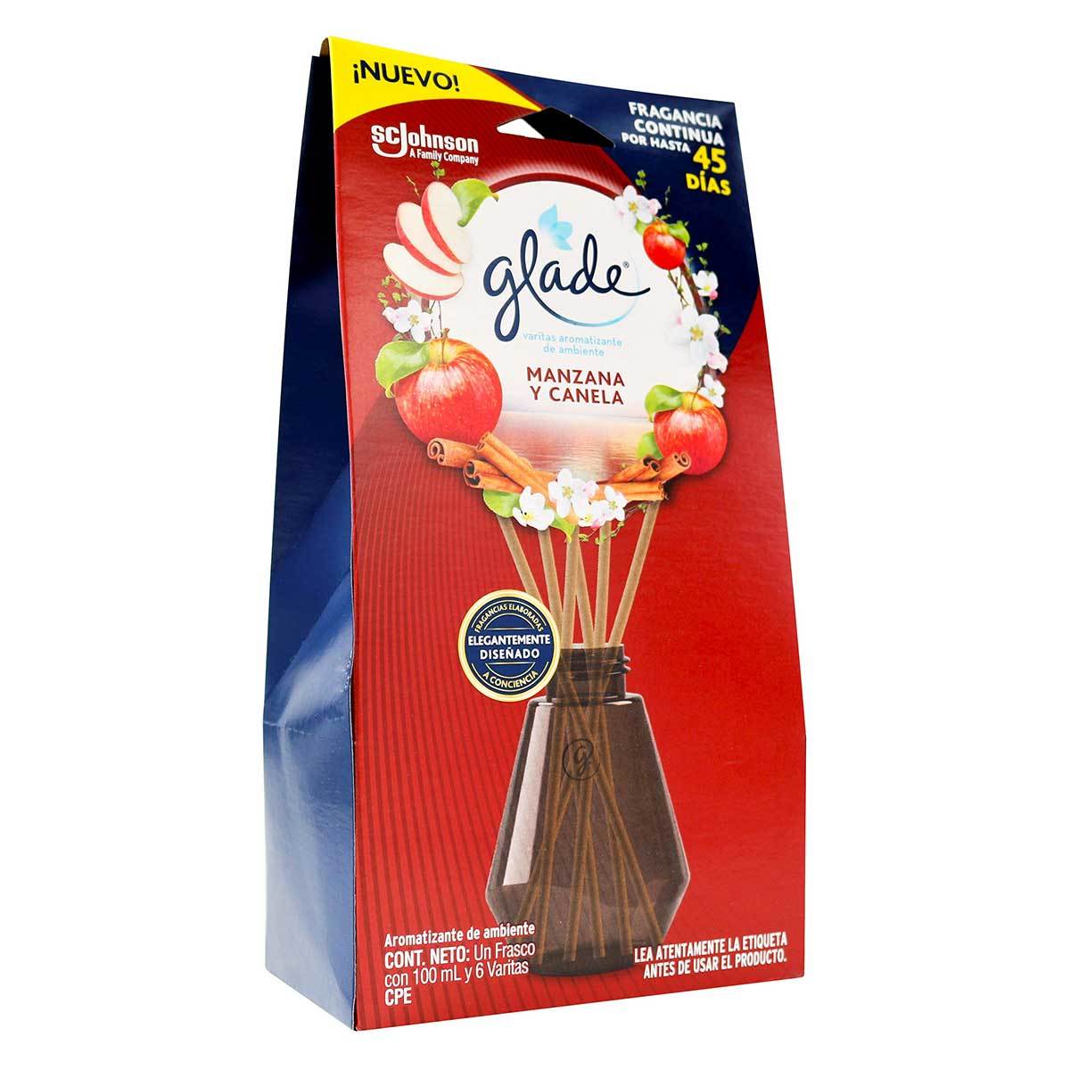 Aromatizante de Ambiente Glade Manzana y Canela Frasco x 100 mL con 6 Varitas  .