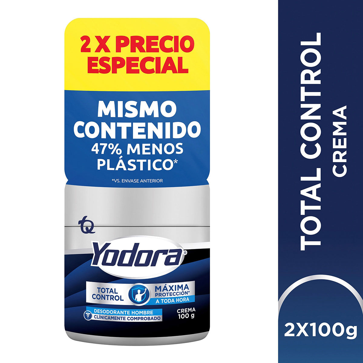 Desodorante Hombre Yodora Total Control Máxima Protección Crema Frasco X 100 G Empaque X 2 Uds Precio Especial.