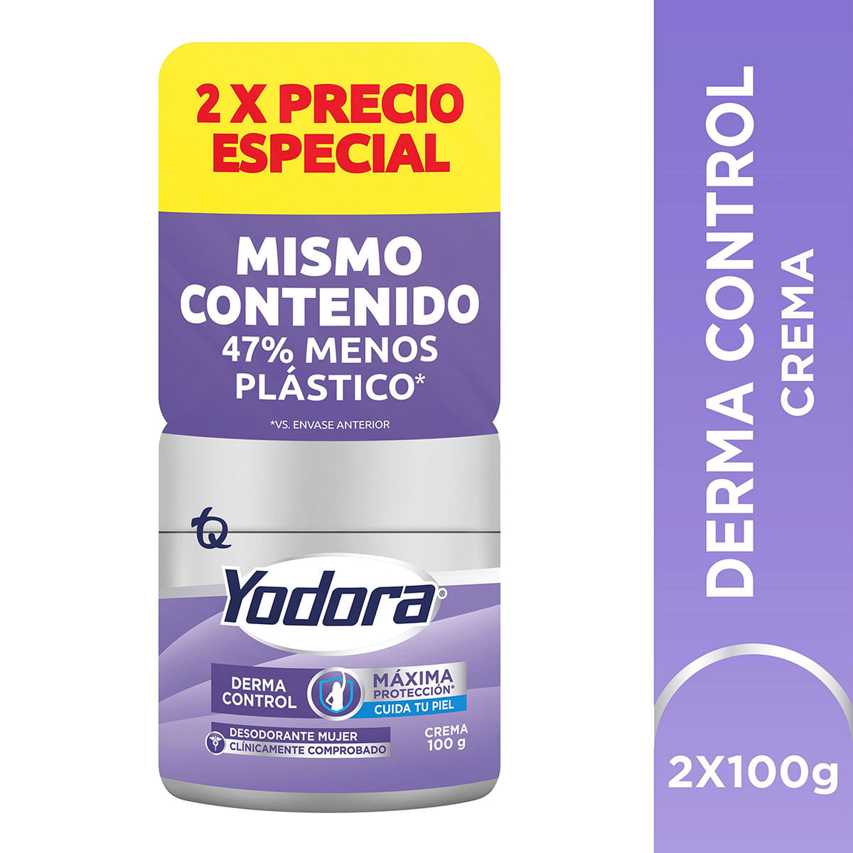 Desodorante Mujer Yodora Derma Control Máxima Protección Crema Frasco X 100 G Empaque X 2 Uds Precio Especial.