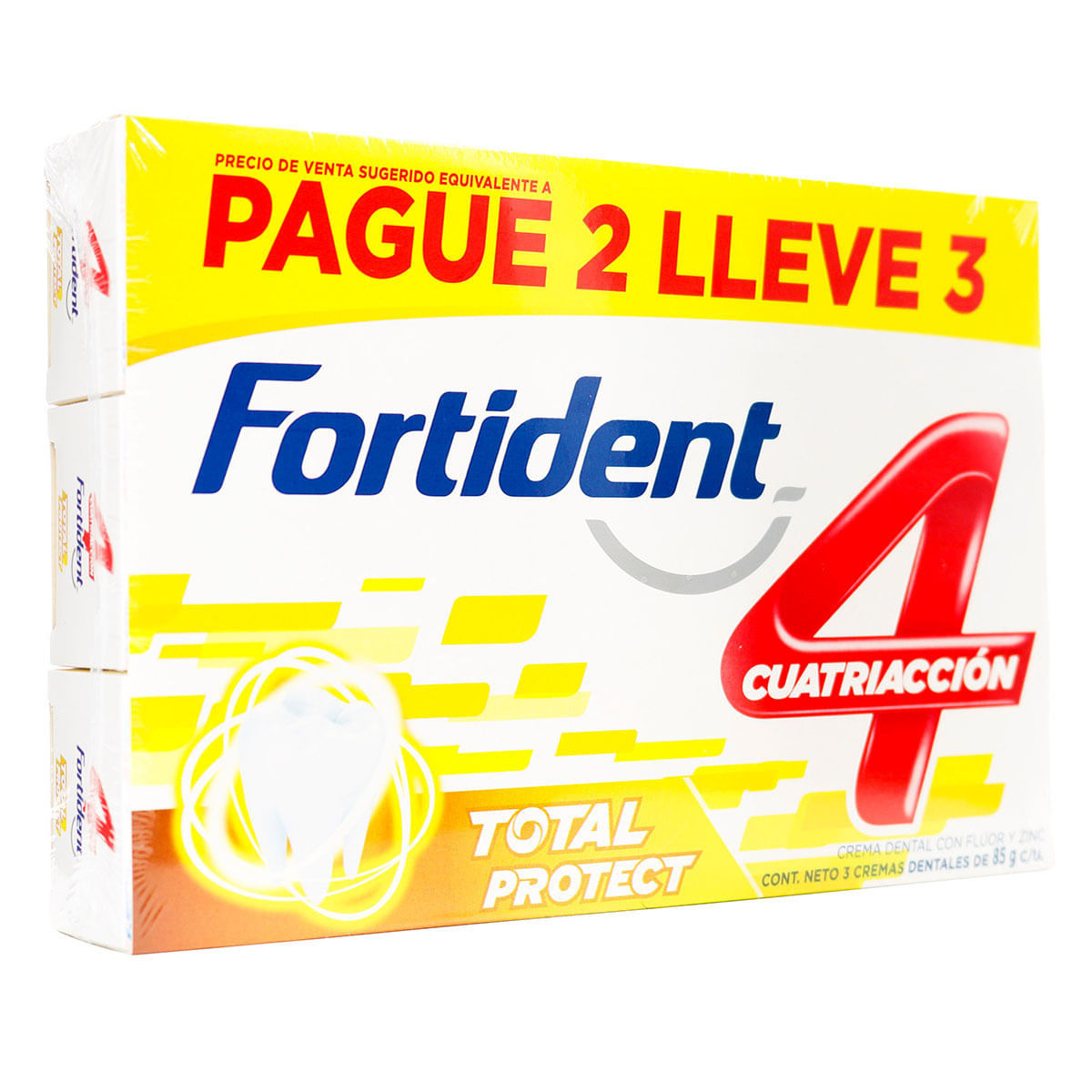 Crema Dental Fortident Cuatriacción Total Protect Tubo x 85 g Caja x 3 Uds Oferta Pague 2 Lleve 3.