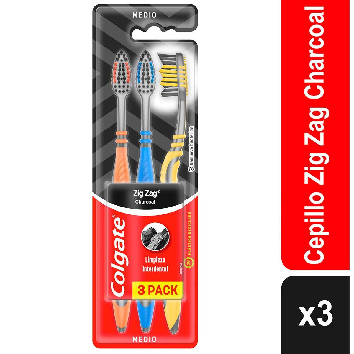 Cepillo Dental Colgate Zig Zag Charcoal Suave Blíster x 3 uds