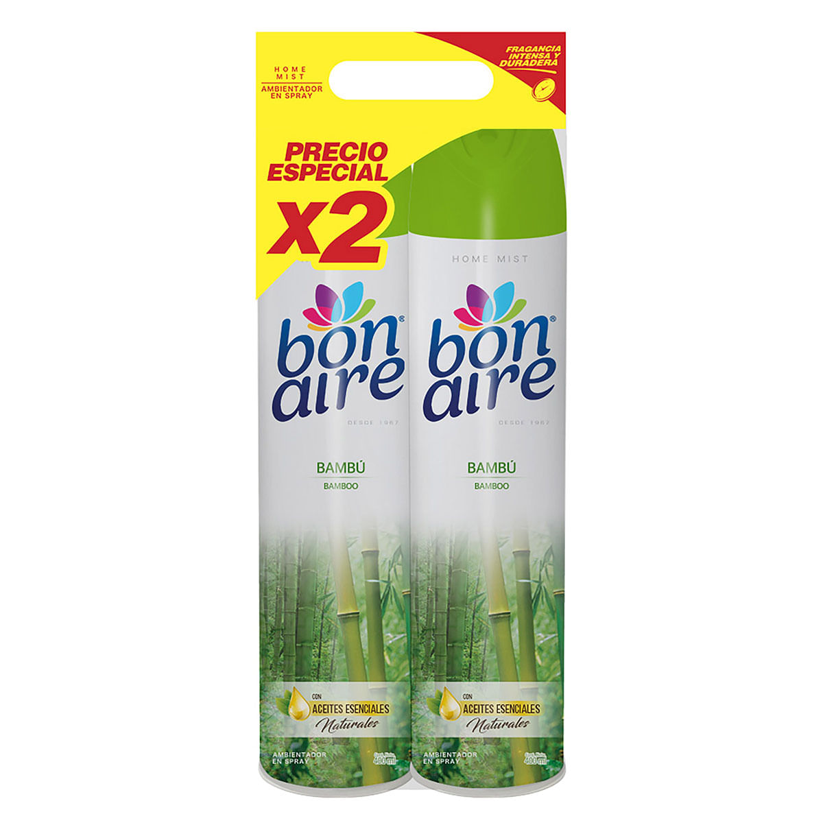 Ambientador Bonaire Bambú Frescura Ambiental Aerosol x 400 mL x 2 Uds Precio Especial.