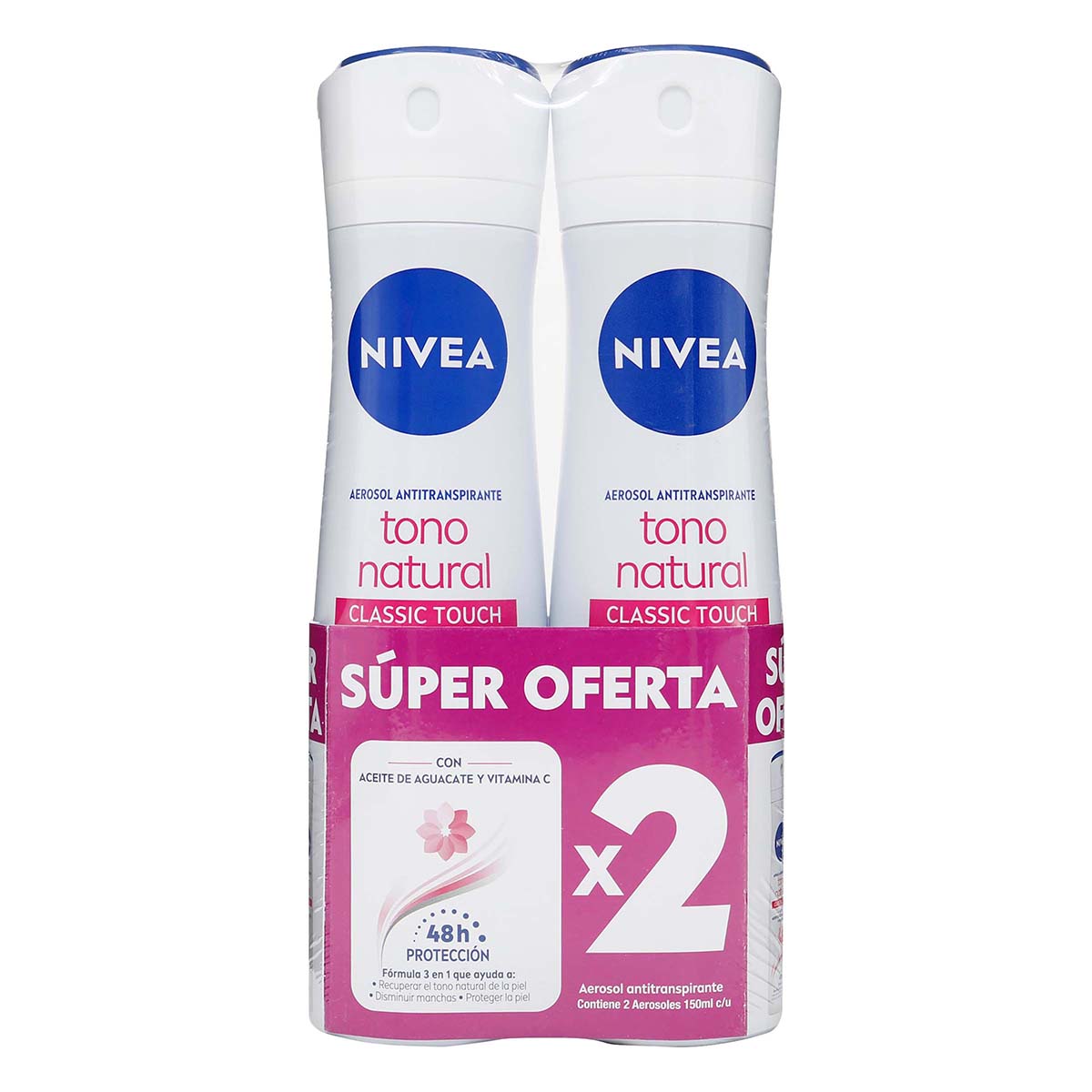 Antitranspirante Nivea Women Aclarado Natural Classic Touch Aerosol X 150 Ml X 2 Uds Súper Descuento.