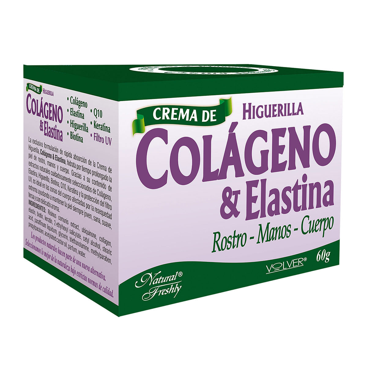 Crema Colágeno & Elastina Natural Freshly Rostro - Manos y Cuerpo Caja x 60 g