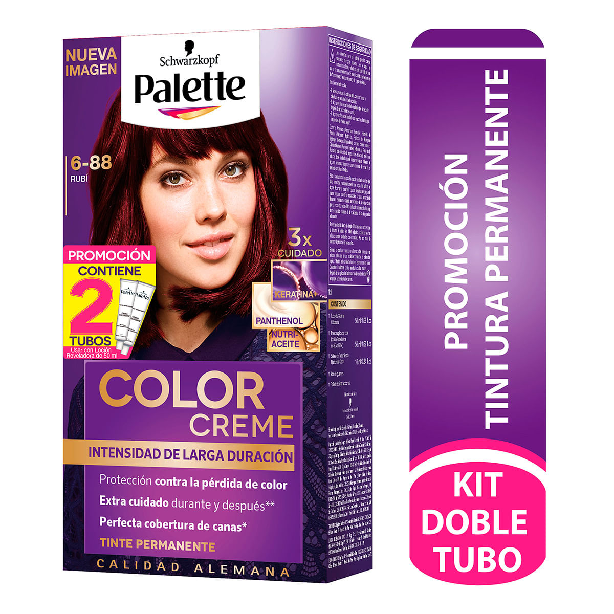 Tinte Permanente Schwarzkopf Palette Color Creme 6-88 Rubí x Caja Promoción 2 Tubos.