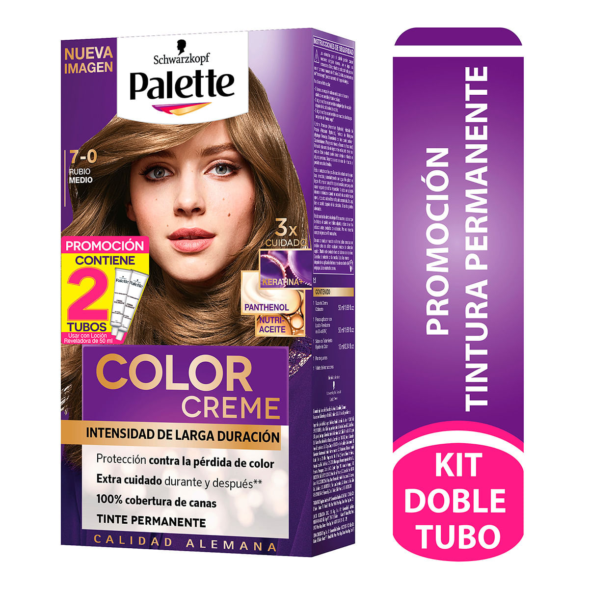 Tinte Permanente Schwarzkopf Palette Color Creme 7-0 Rubio Medio x Caja Promoción 2 Tubos.
