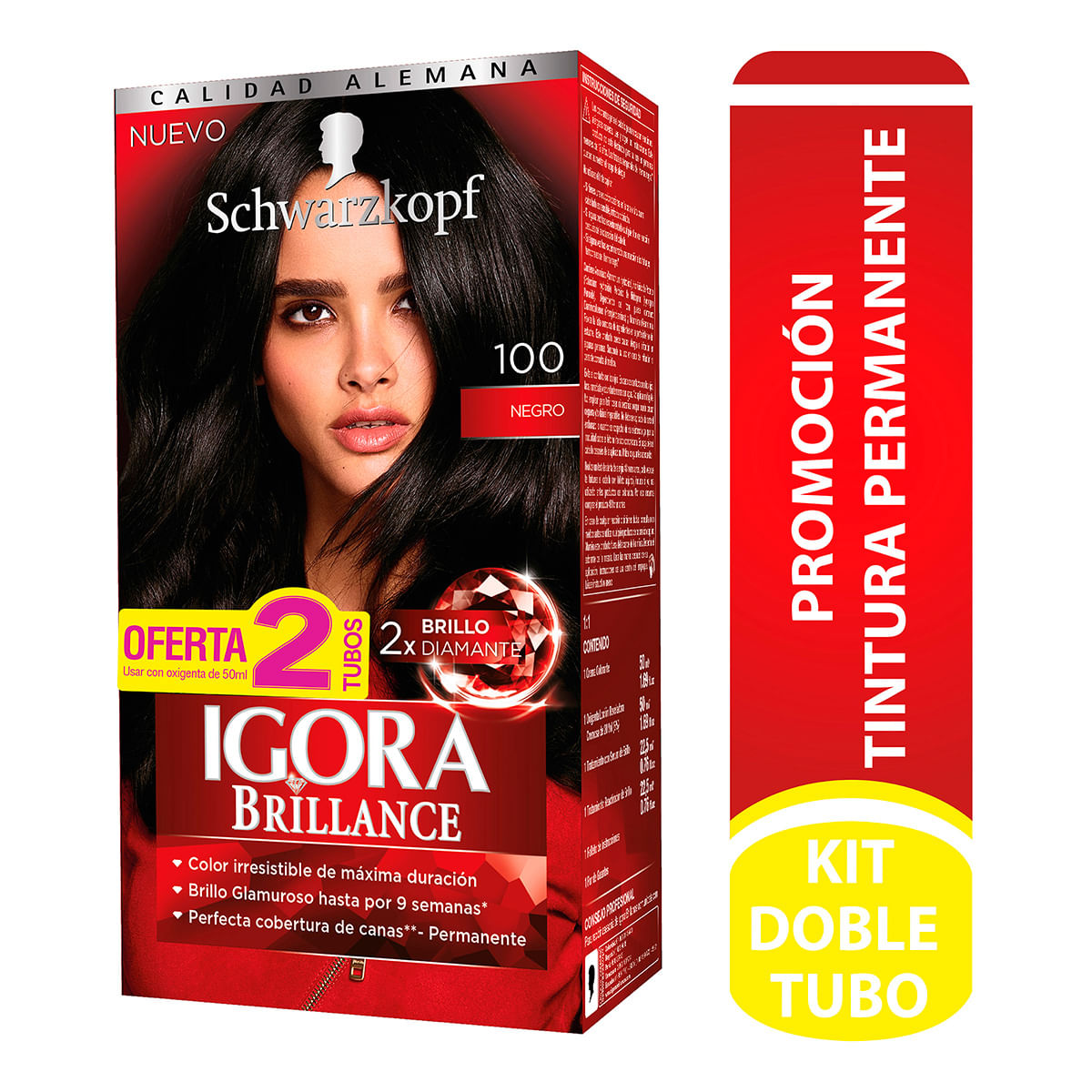 Tintura Permanente Schwarzkopf Igora Brillance 100 Negro Caja x 2 Tubos Súper Oferta.