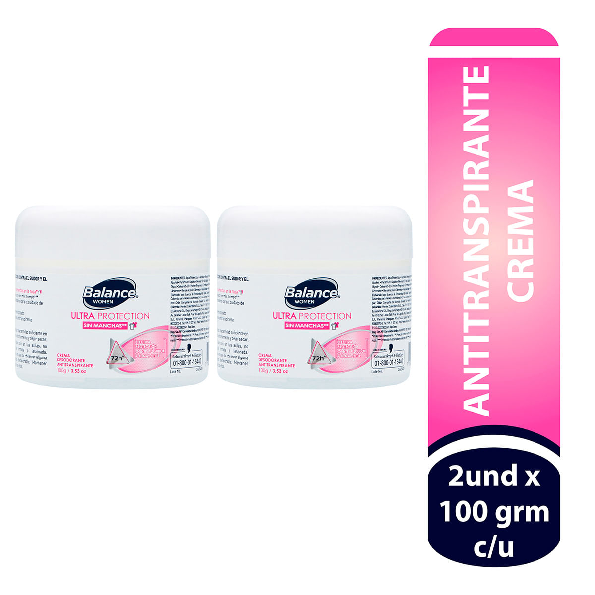 Desodorante Balance Women Ultra Protection Crema Frasco x 100 g x 2 Uds Súper Oferta.