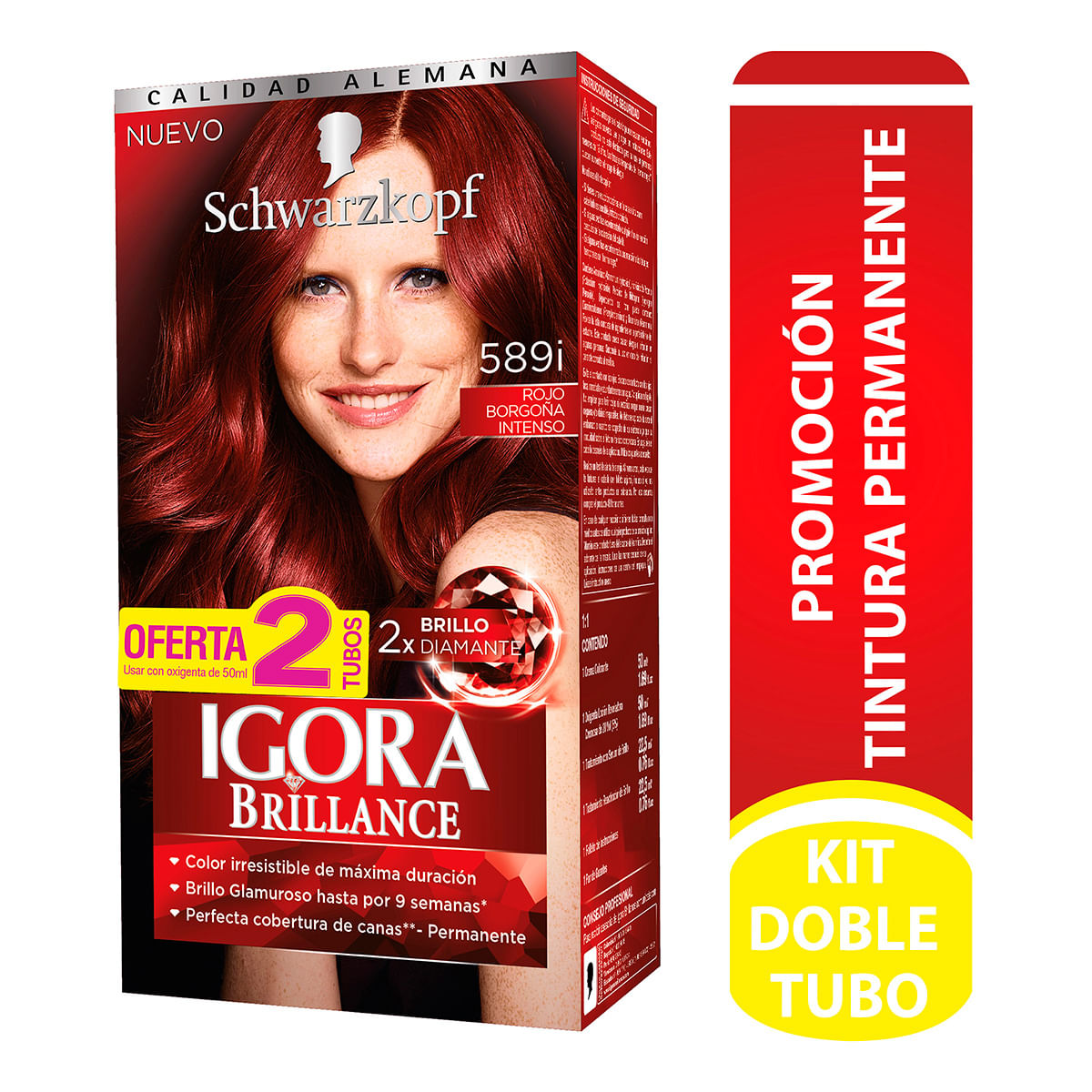 Tintura Permanente Schwarzkopf Igora Brillance 589i Rojo Borgoña Intenso Caja x 2 Tubos Súper Oferta.