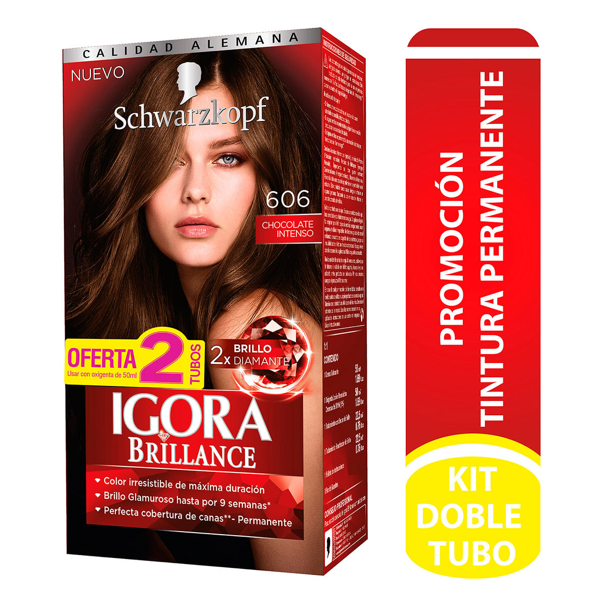 Tintura Permanente Schwarzkopf Igora Brillance 606 Chocolate Intenso Caja x 2 Tubos Súper Oferta.