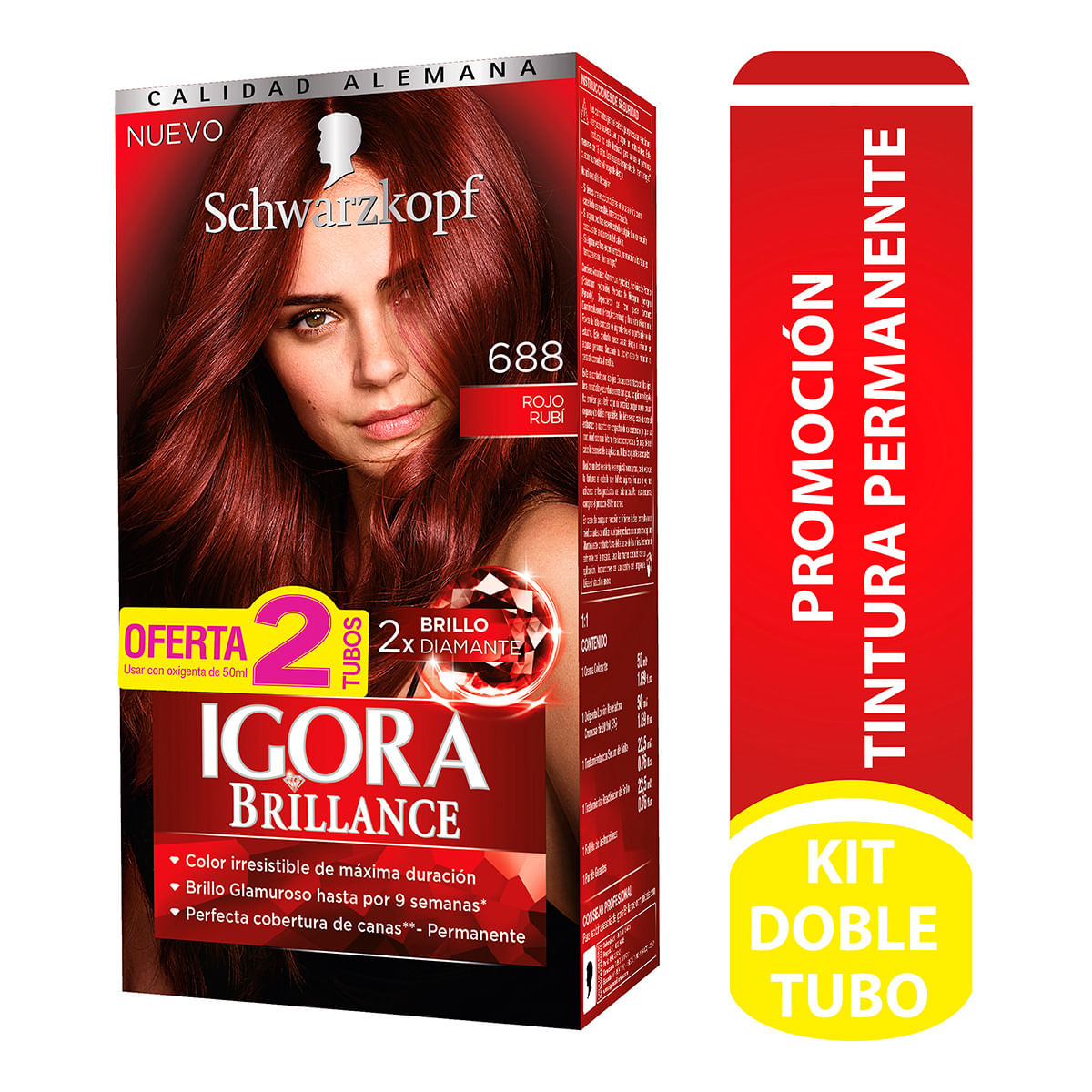 Tintura Permanente Schwarzkopf Igora Brillance 688 Rojo Rubí Caja x 2 Tubos Súper Oferta.