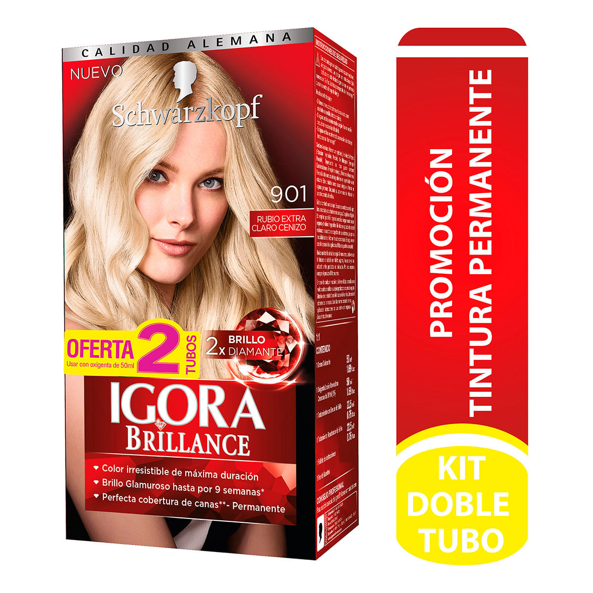 Tintura Permanente Schwarzkopf Igora Brillance 901 Rubio Extra Claro Cenizo x Caja Oferta 2 Tubos.