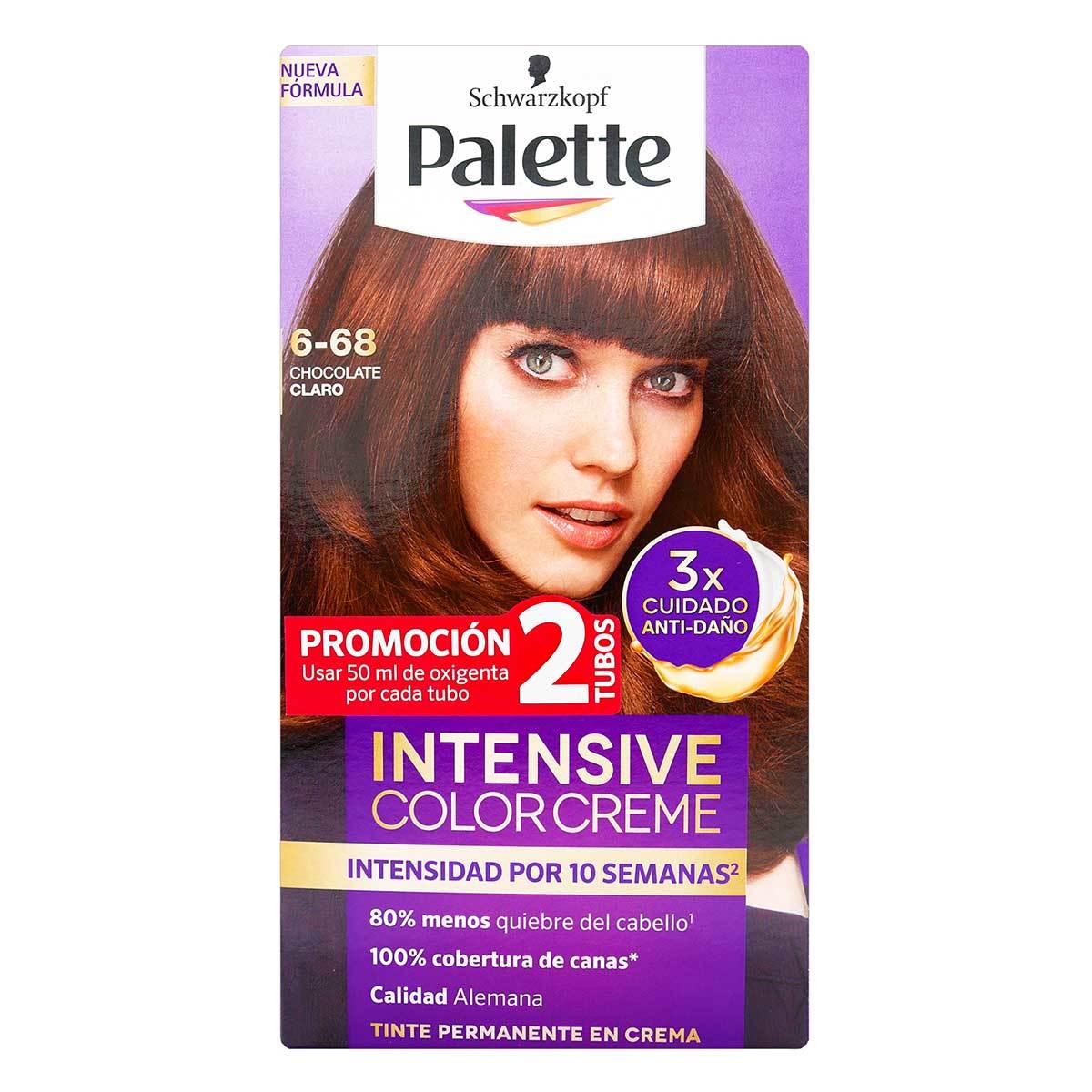 Tinte Permanente Schwarzkopf Palette Color Creme 6-68 Chocolate Claro x Caja Promoción 2 Tubos.
