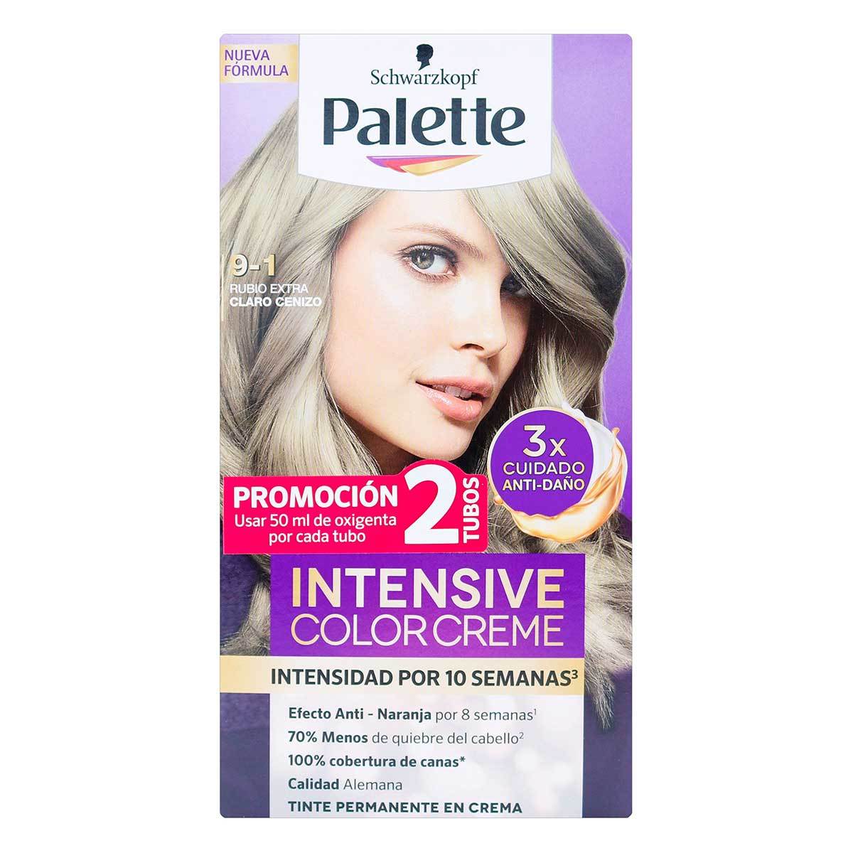 Tinte Permanente Schwarzkopf Palette Color Creme 9-1 Rubio Extra Claro Cenizo x Caja Promoción 2 Tubos.