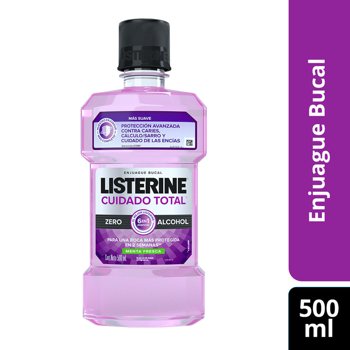 Enjuague Bucal Listerine Cuidado Total Zero Alcohol Menta Fresca Frasco x 500 mL.