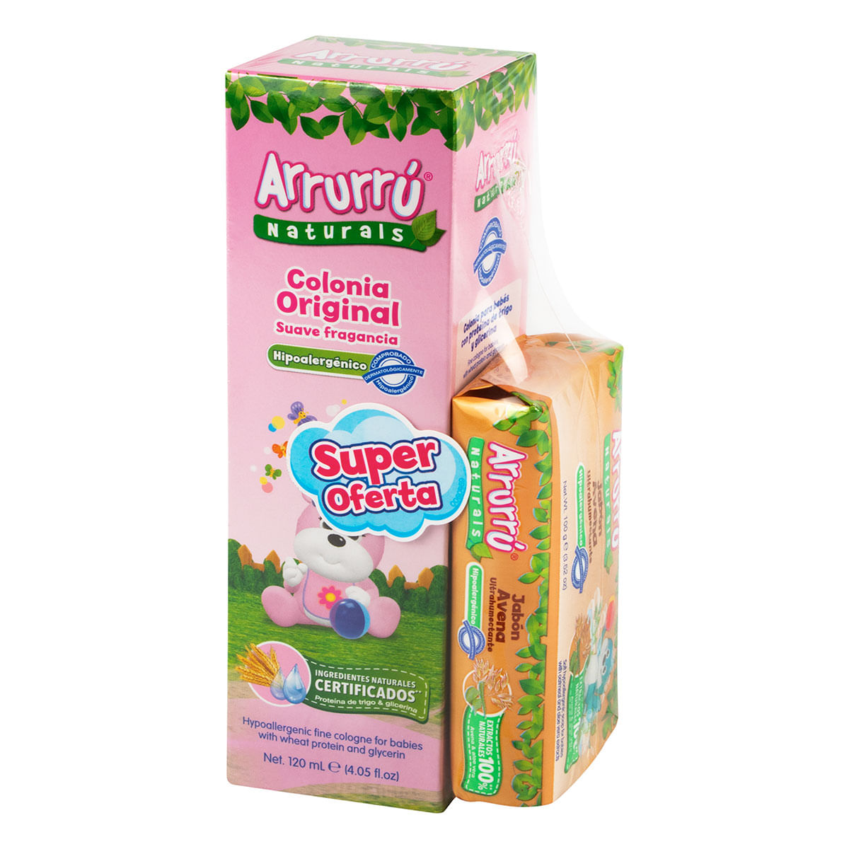 Colonia Arrurrú Naturals Original Rosada Frasco x 120 mL + Jabón de Avena Ultra Humectante Barra x 100 g Súper Oferta.