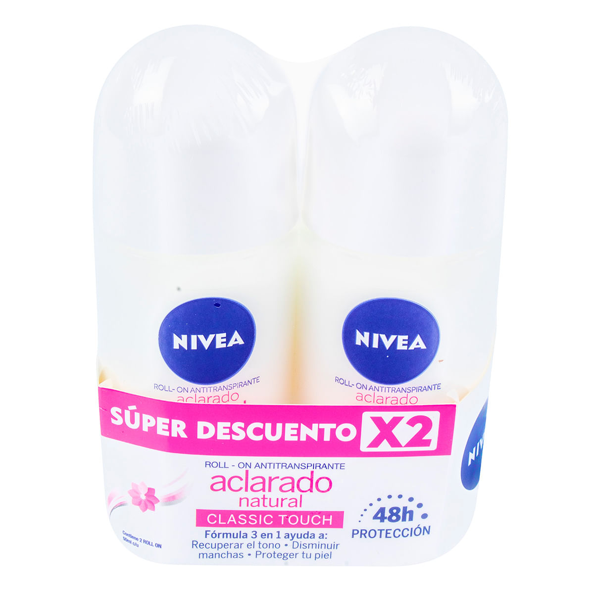 Antitranspirante Nivea Women Aclarado Natural Classic Touch Roll On x 50 mL x 2 Uds Súper Descuento.