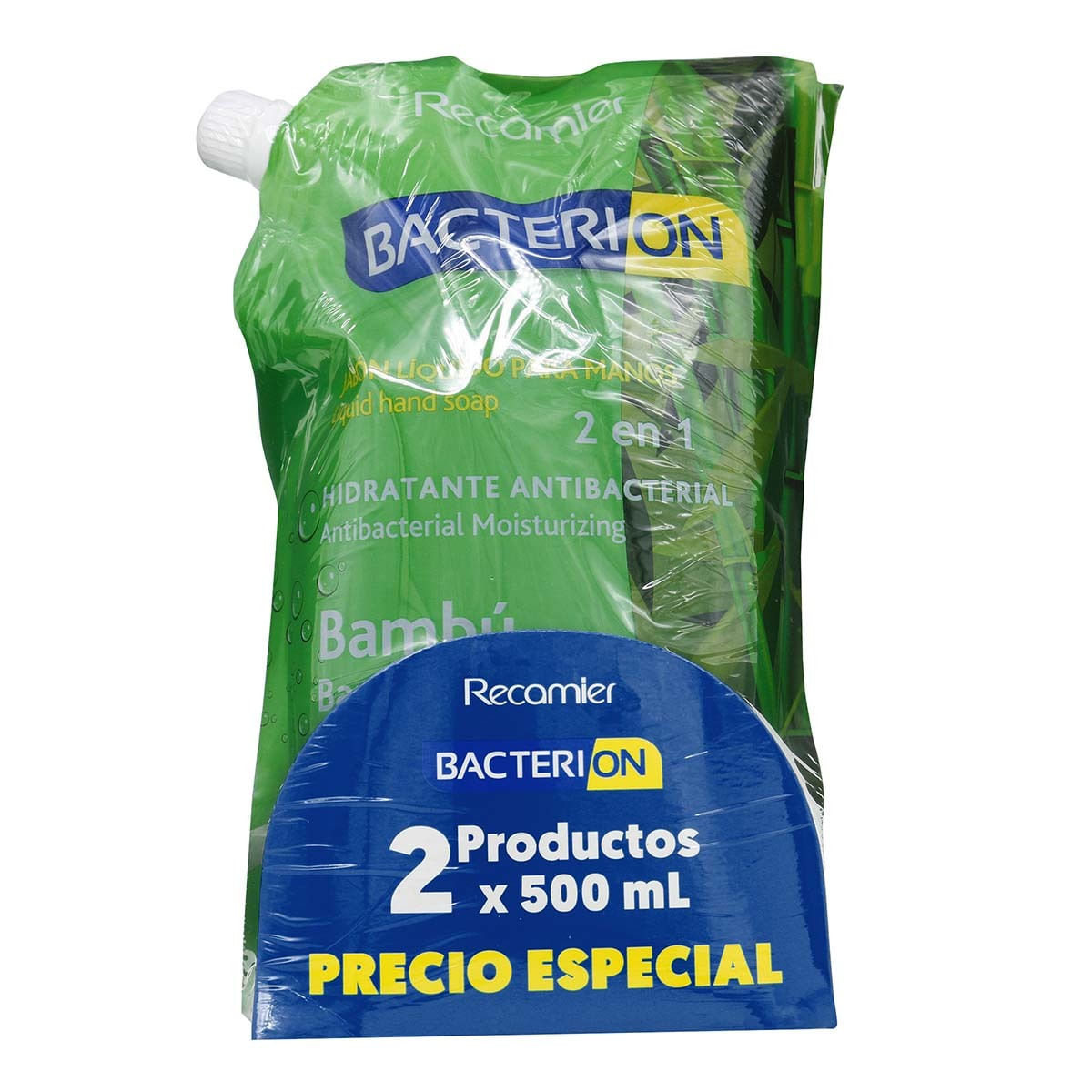 Jabón Líquido para Manos Bacterion Bambú 2 en 1 Doypack x 500 mL x 2 Uds Precio Especial.