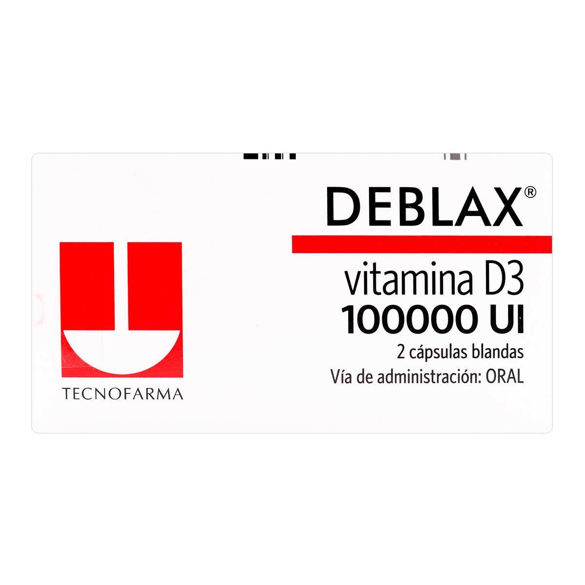 Deblax Vitamina D3 100000 UI Tecnofarma Caja x 2 Cápsulas Blandas
