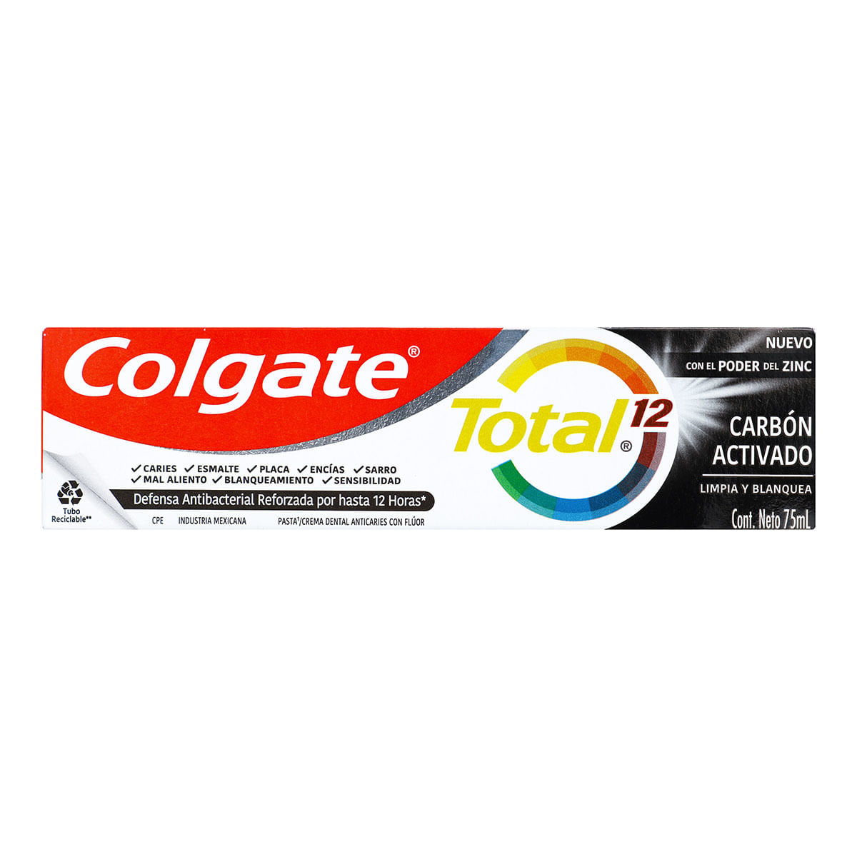 Crema Dental Colgate Total 12 Carbón Activado Tubo x 75 mL
