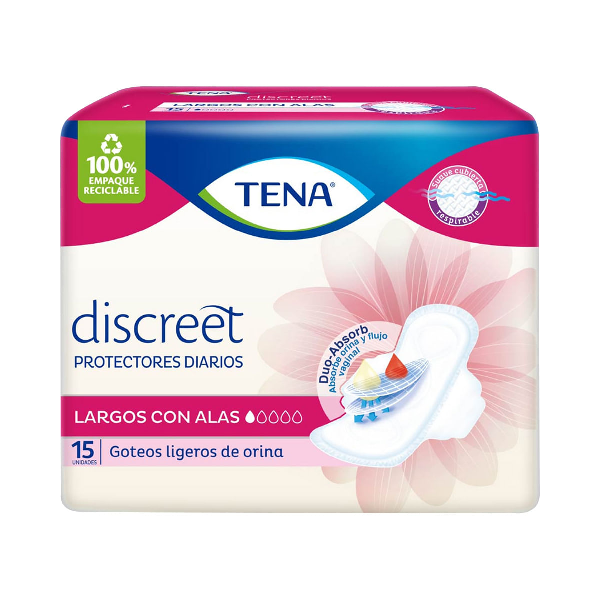 Protectores Tena Largos con Alas Paquete x 15 Uds